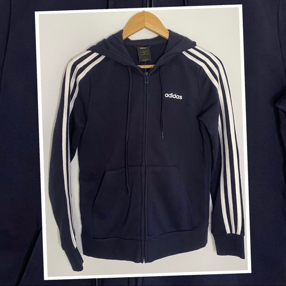 Womens Unisex adidas hoodie jumper with front pockets navy size M